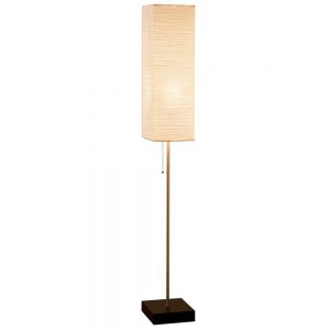Brushed Nickel Floor Lamp with Paper Shade and Decorative Faux Wood Base